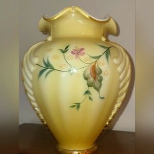 Fenton NWOT Vintage Signed Yellow Floral Accent Vase